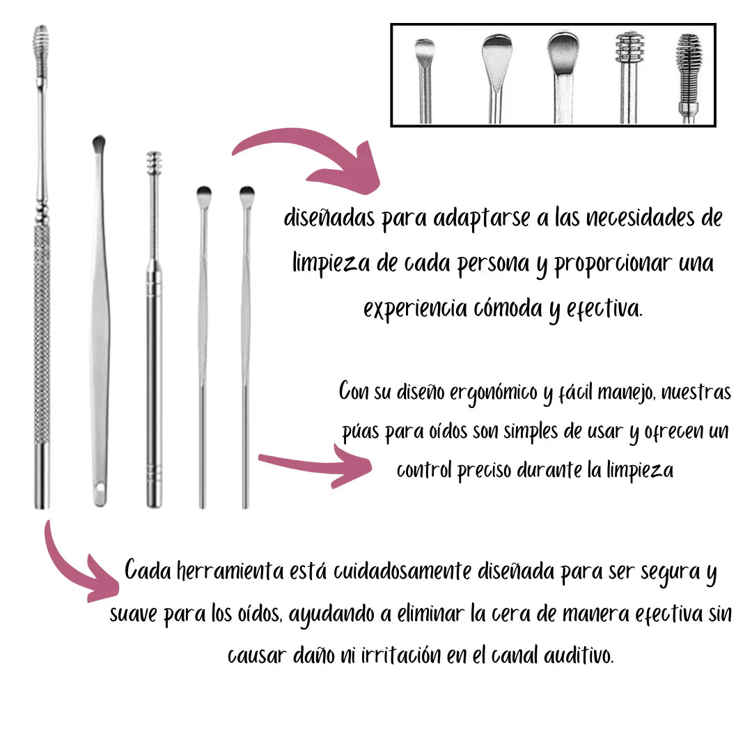 3x Kits de limpieza de oídos: preciso, seguro y reutilizable